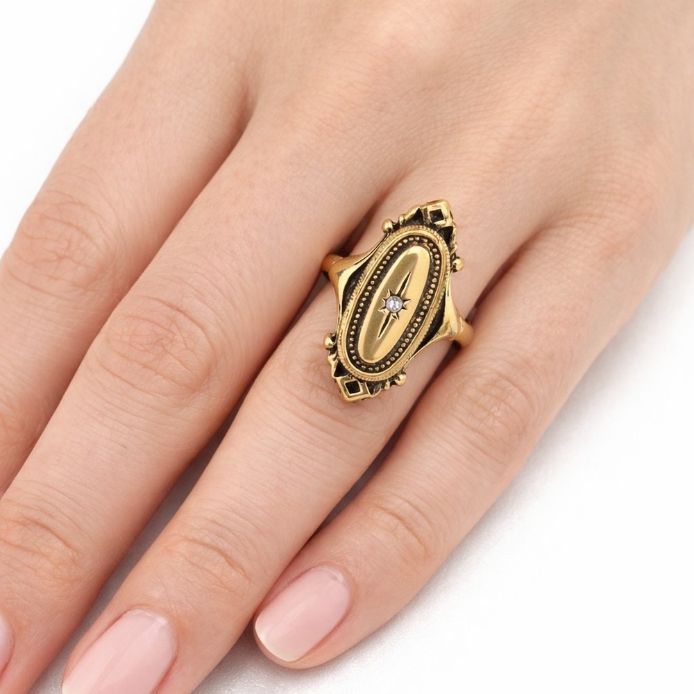 Vintage 1976 Avon Kensington Ring Victorian Revival Gold Tone Starburst Size 6-7